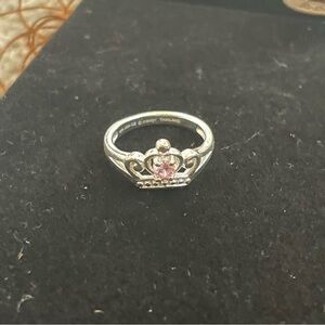 Kids Elegant Silver-Toned and Pink Crown Ring